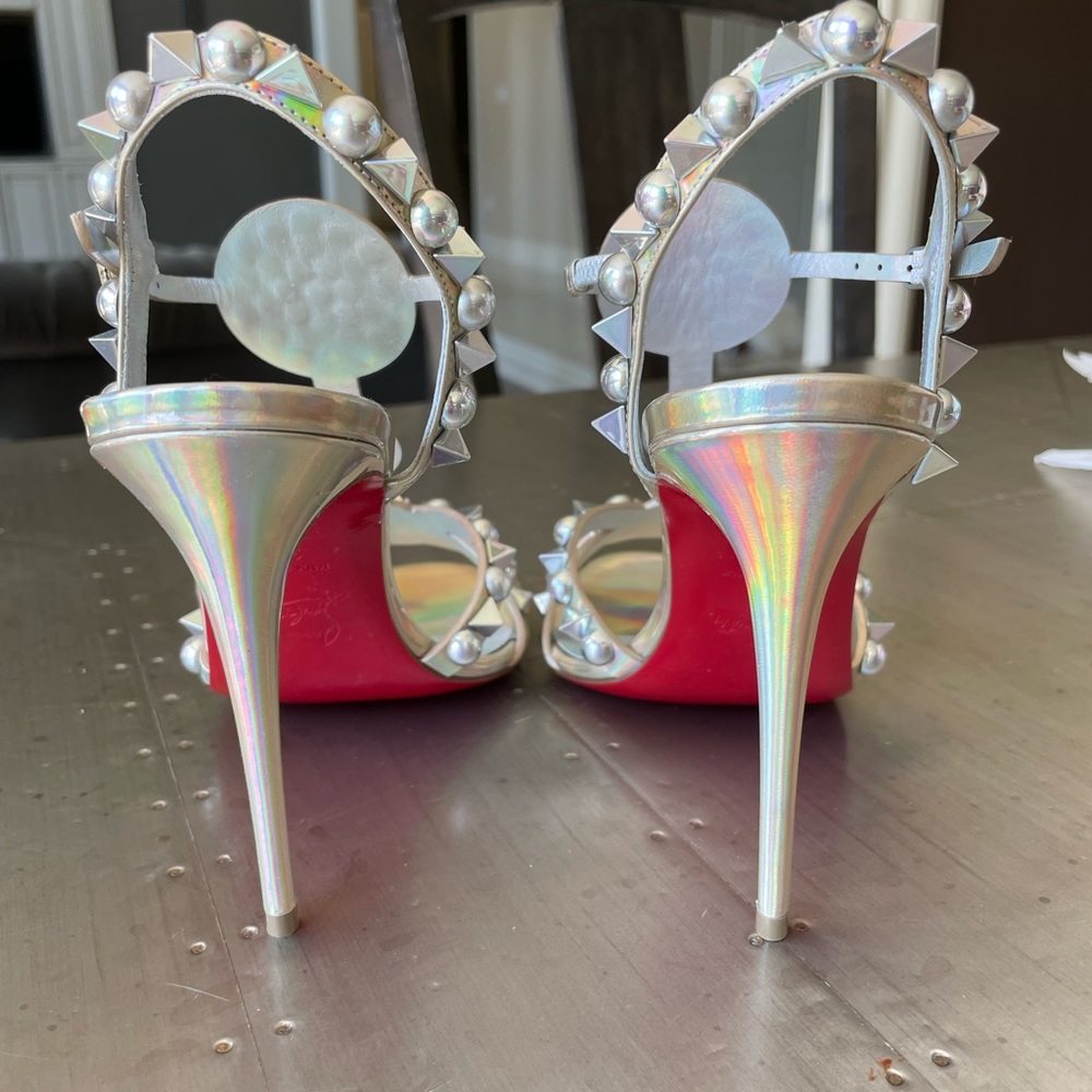 christian louboutin Goldora 100mm stiletto sandal spike iridescent sz 38 - Picture 7 of 12